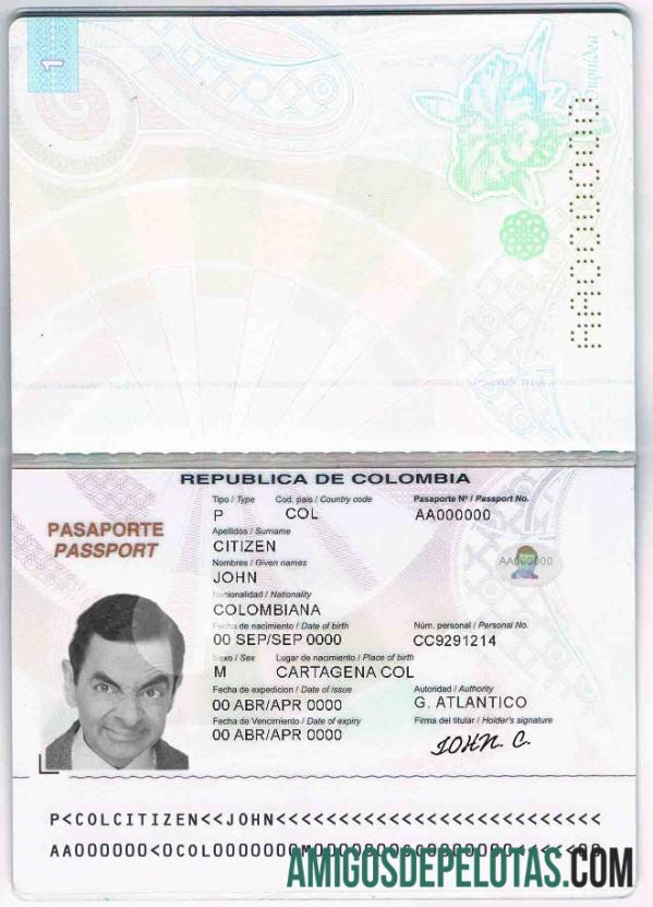 Passaporte Colômbia 2018 exemplo